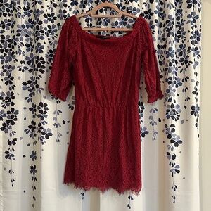 White House Black Market Burgundy Lace Mini Dress